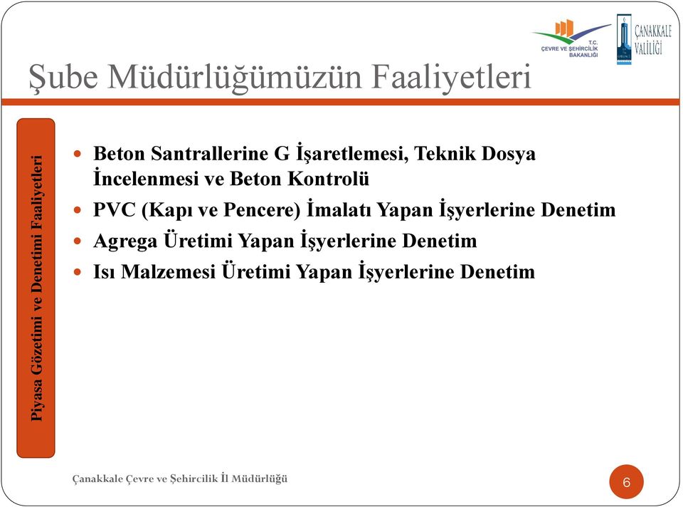 ve Pencere) İmalatı Yapan İşyerlerine Denetim Agrega Üretimi Yapan