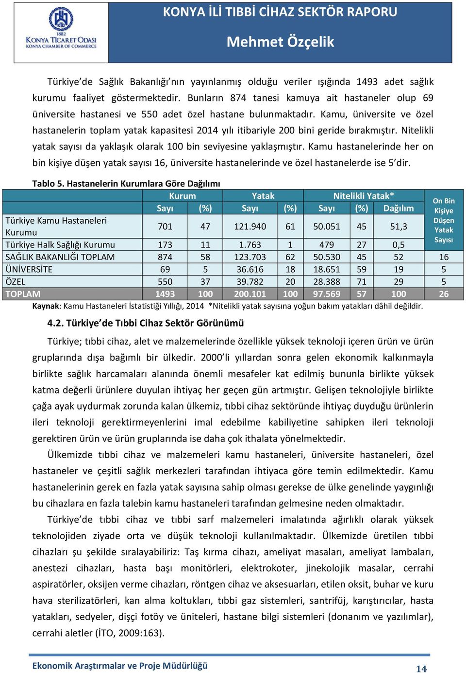 Kamu, üniversite ve özel hastanelerin toplam yatak kapasitesi 2014 yılı itibariyle 200 bini geride bırakmıştır. Nitelikli yatak sayısı da yaklaşık olarak 100 bin seviyesine yaklaşmıştır.