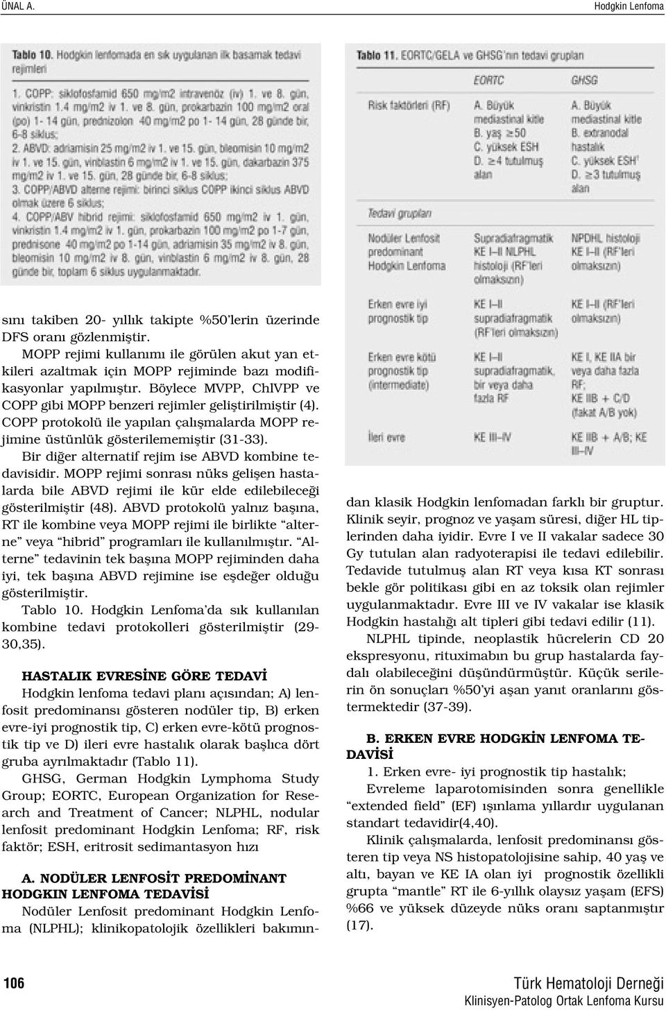 COPP protokolü ile yap lan çal flmalarda MOPP rejimine üstünlük gösterilememifltir (31-33). Bir di er alternatif rejim ise ABVD kombine tedavisidir.