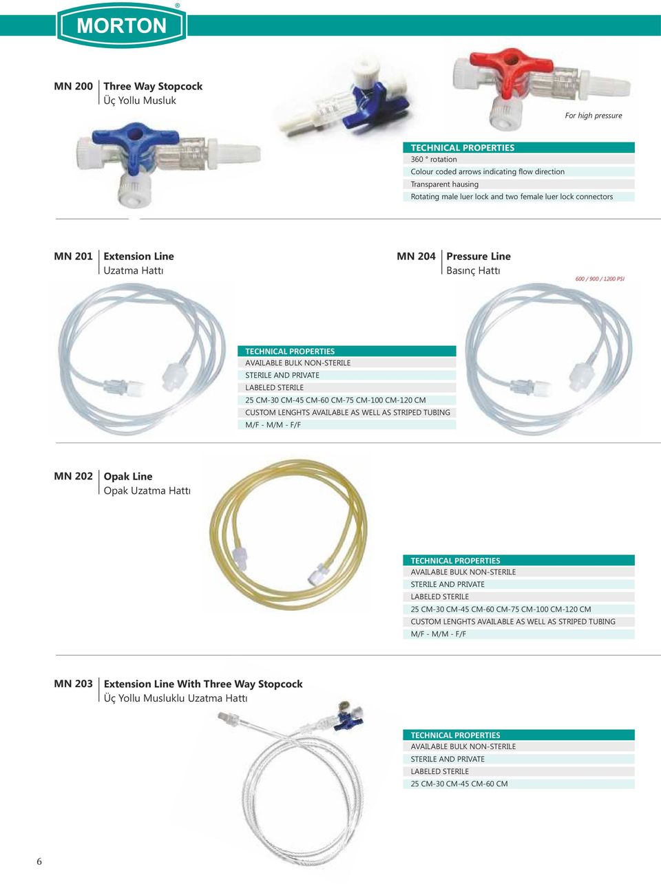 CUSTOM LENGHTS AVAILABLE AS WELL AS STRIPED TUBING M/F - M/M - F/F MN 202 Opak Line Opak Uzatma Hattı AVAILABLE BULK NON-STERILE STERILE AND PRIVATE LABELED STERILE 25 CM-30 CM-45 CM-60 CM-75 CM-100