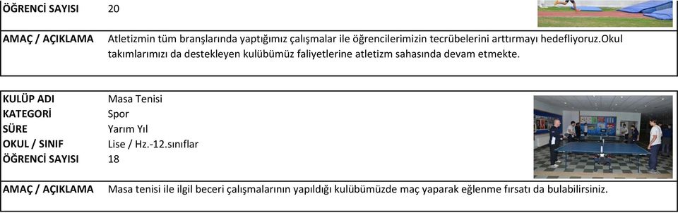 okul takımlarımızı da destekleyen kulübümüz faliyetlerine atletizm sahasında devam etmekte.