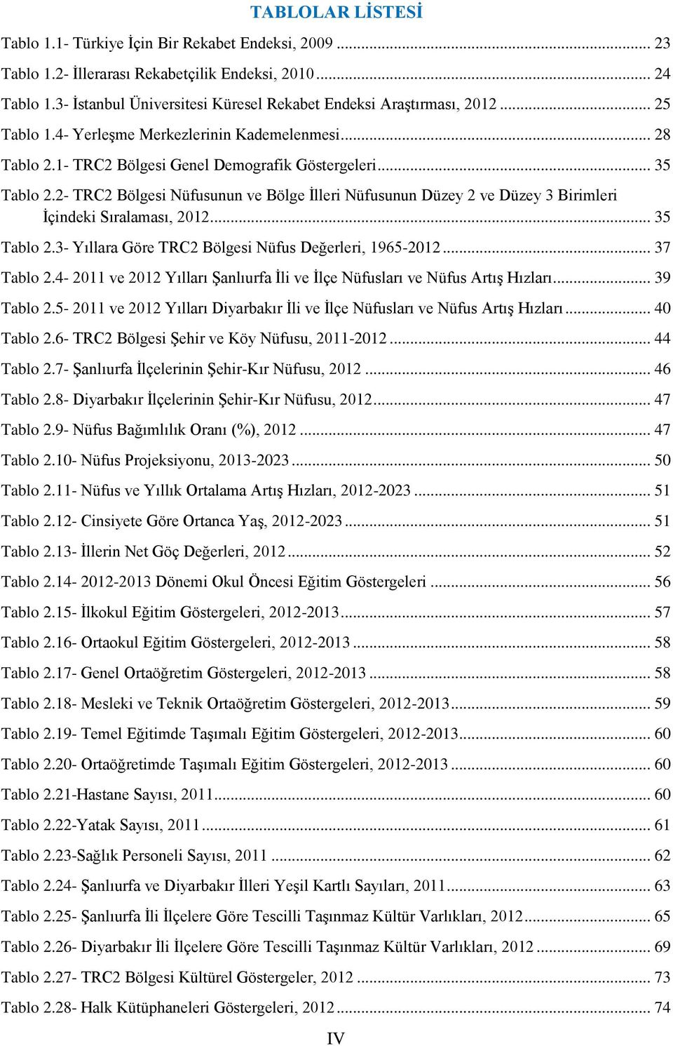 2- TRC2 Bölgesi Nüfusunun ve Bölge İlleri Nüfusunun Düzey 2 ve Düzey 3 Birimleri İçindeki Sıralaması, 2012... 35 Tablo 2.3- Yıllara Göre TRC2 Bölgesi Nüfus Değerleri, 1965-2012... 37 Tablo 2.