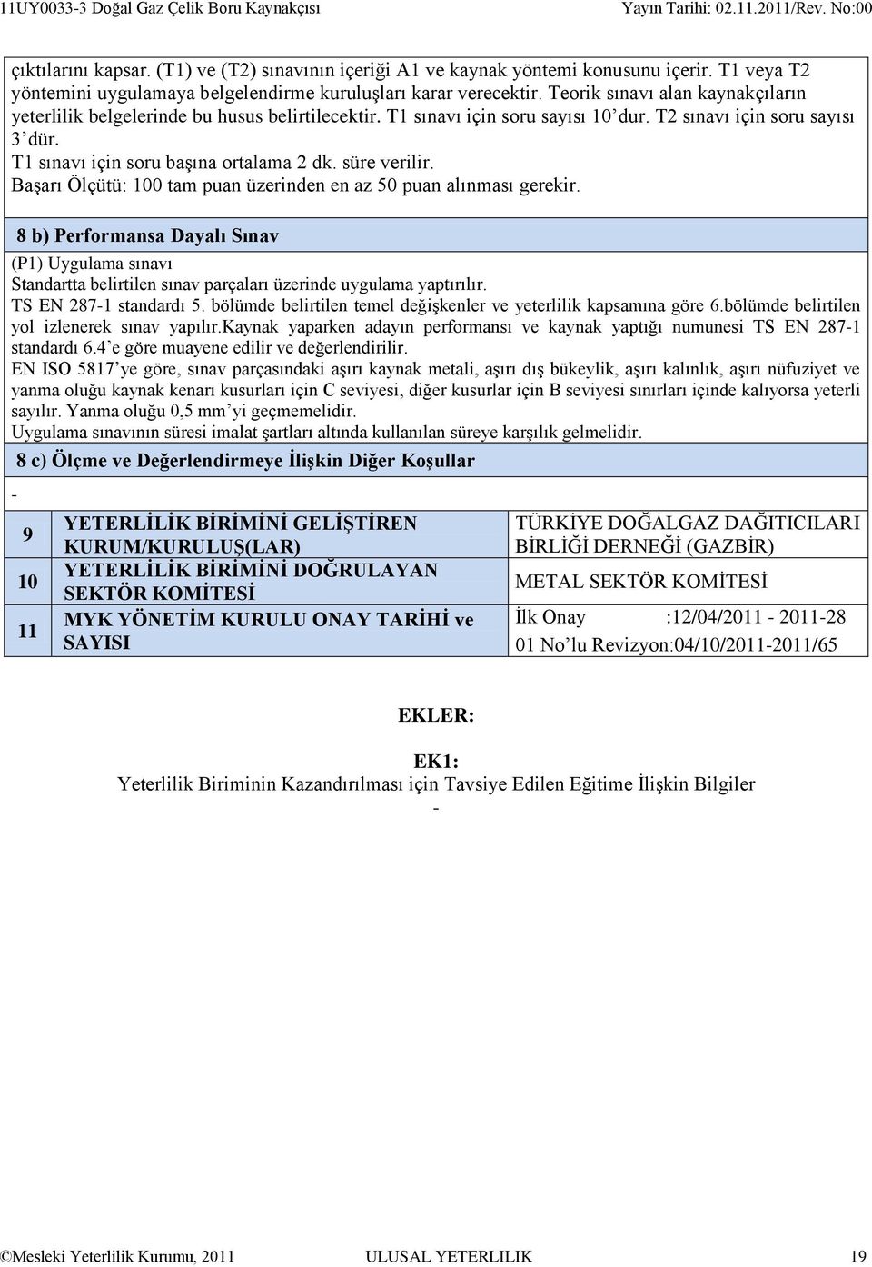 süre verilir. Başarı Ölçütü: 100 tam puan üzerinden en az 50 puan alınması gerekir.