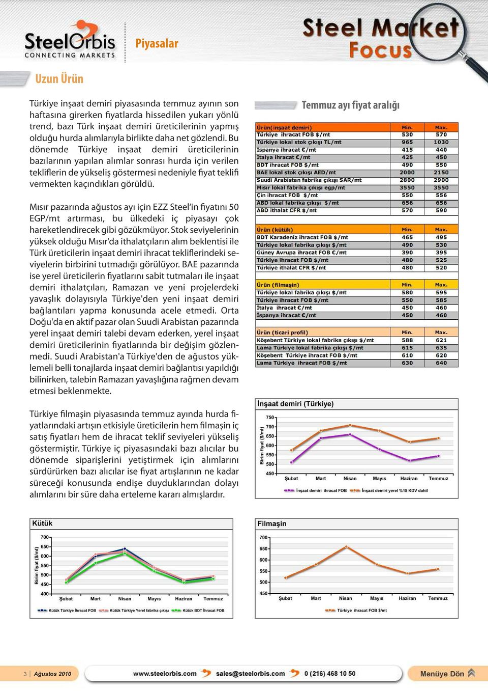 Bu dönemde Türkiye inşaat demiri üreticilerinin bazılarının yapılan alımlar sonrası hurda için verilen tekliflerin de yükseliş göstermesi nedeniyle fiyat teklifi vermekten kaçındıkları görüldü.