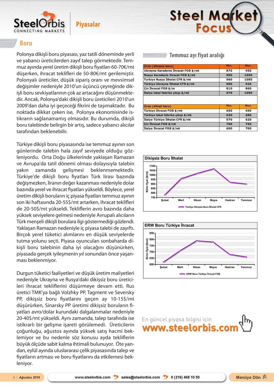 Polonyalı üreticiler, düşük sipariş oranı ve mevsimsel değişimler nedeniyle 2010'un üçüncü çeyreğinde dikişli boru sevkiyatlarının çok az artacağını düşünmektedir.