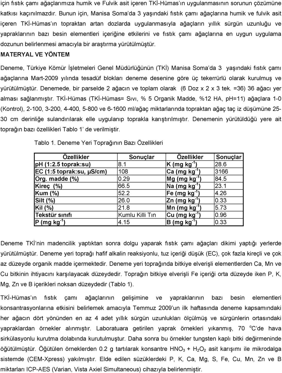 besin elementleri içeriğine etkilerini ve fıstık çamı ağaçlarına en uygun uygulama dozunun belirlenmesi amacıyla bir araştırma yürütülmüştür.