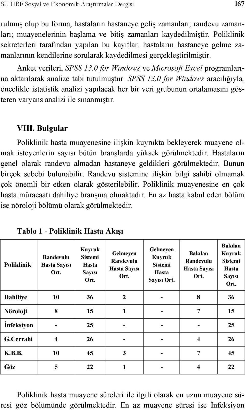 0 for Windows ve Microsoft Excel programlarına aktarılarak analize tabi tutulmuştur. SPSS 13.