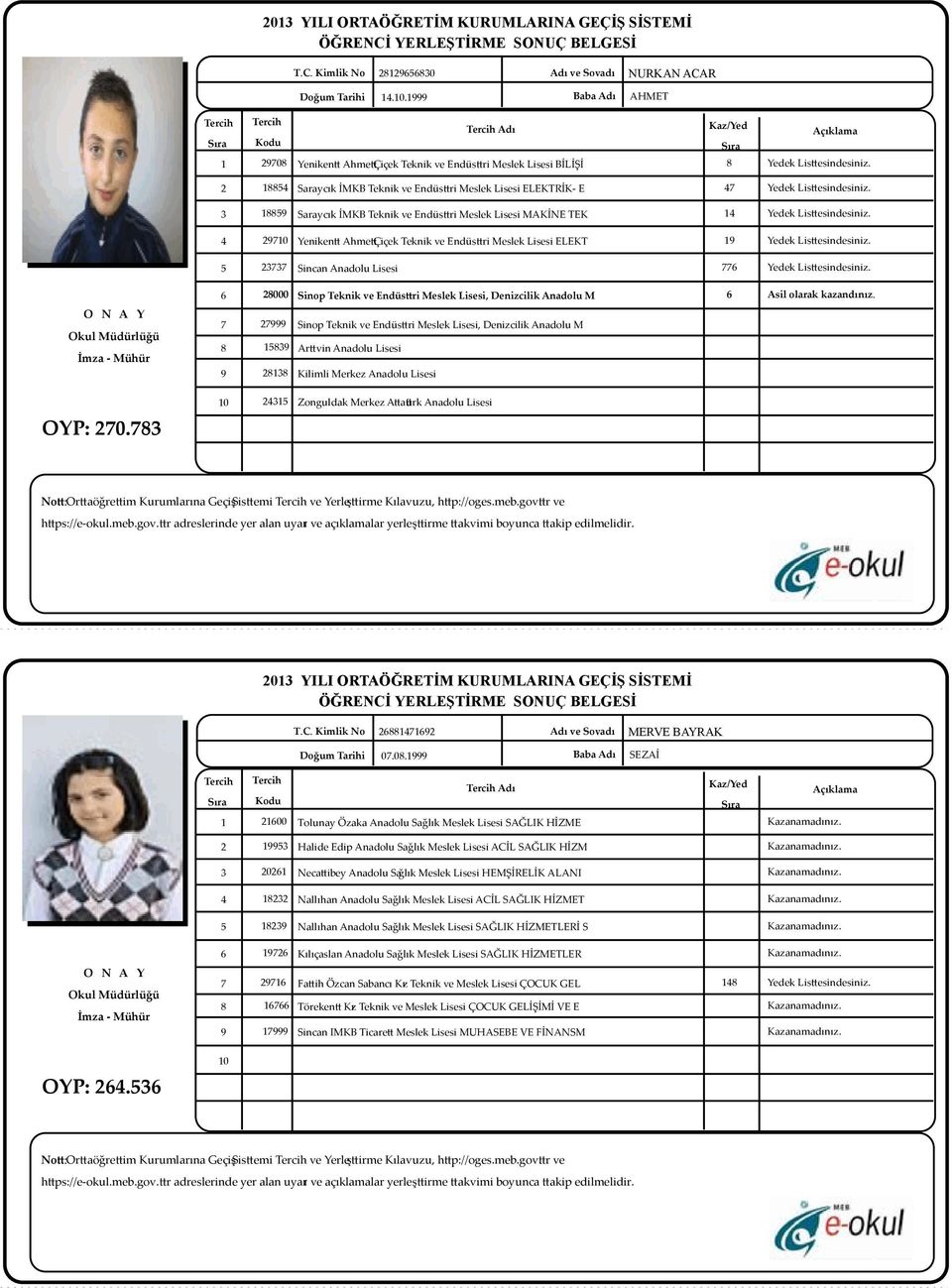 Yenikent Ahmet Çiçek Teknik ve Endüstri Meslek Lisesi ELEKT Sincan Anadolu Lisesi 000 Sinop Teknik ve Endüstri Meslek Lisesi, Denizcilik Anadolu M Sinop Teknik ve Endüstri Meslek Lisesi, Denizcilik