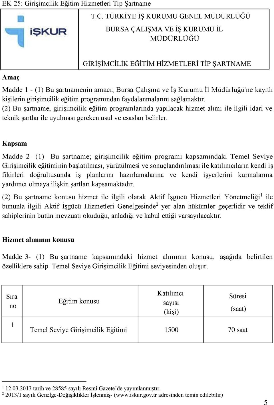 Müdürlüğü'ne kayıtlı kişilerin girişimcilik eğitim programından faydalanmalarını sağlamaktır.