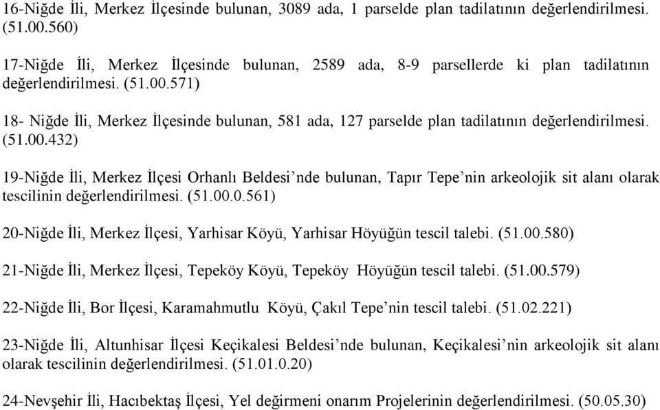 571) 18- Niğde İli, Merkez İlçesinde bulunan, 581 ada, 127 parselde plan tadilatının değerlendirilmesi. (51.00.