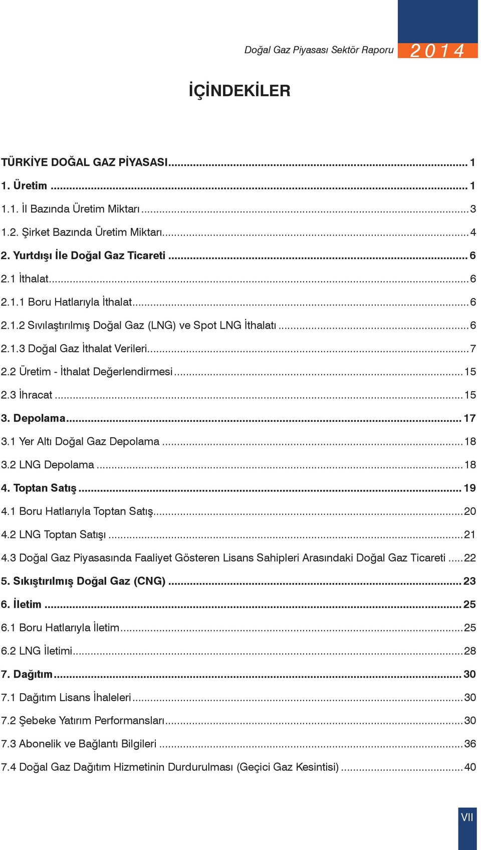 2 Üretim - İthalat Değerlendirmesi...15 2.3 İhracat...15 3. Depolama... 17 3.1 Yer Altı Doğal Gaz Depolama...18 3.2 LNG Depolama...18 4. Toptan Satış... 19 4.1 Boru Hatlarıyla Toptan Satış...20 4.