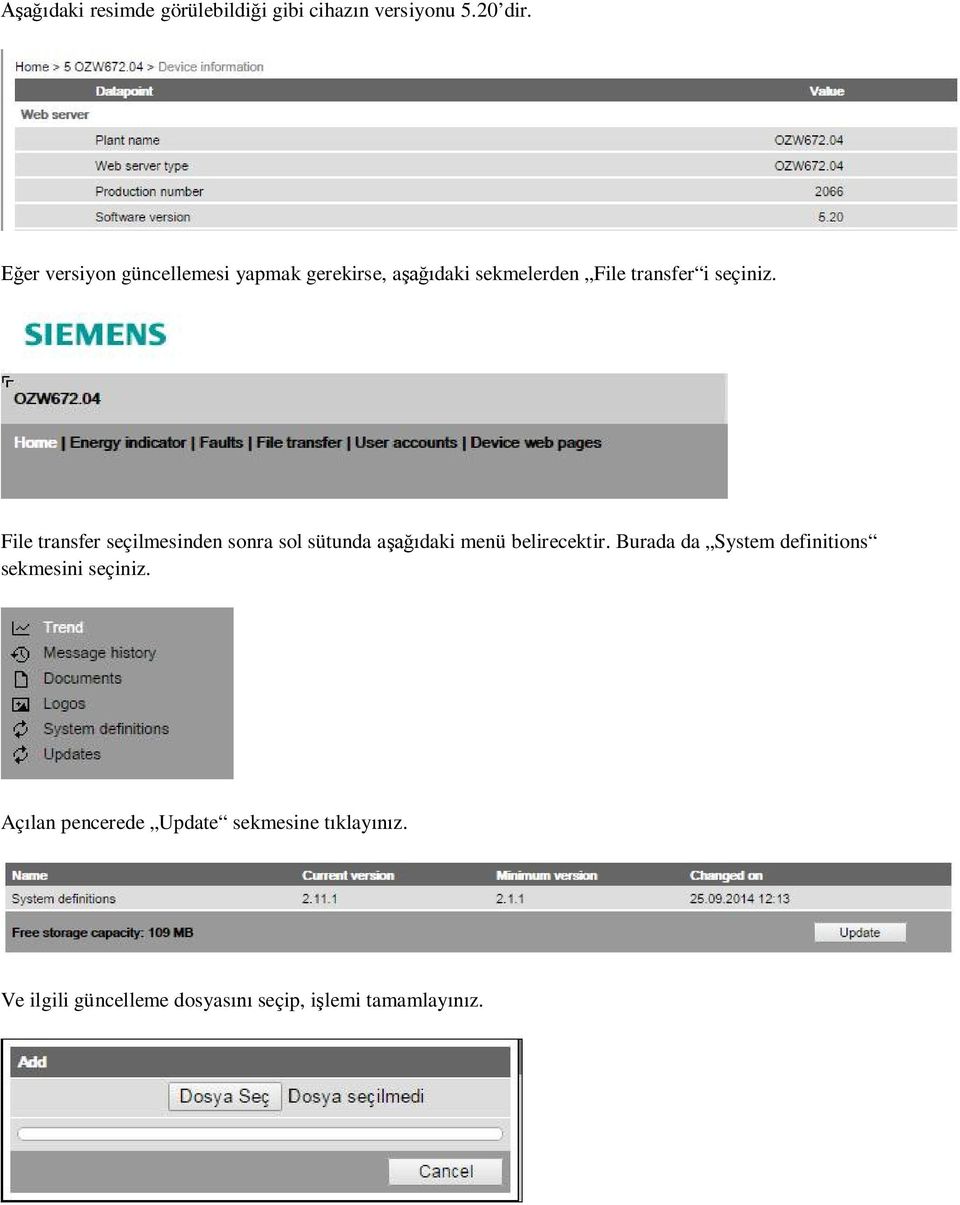 File transfer seçilmesinden sonra sol sütunda aşağıdaki menü belirecektir.