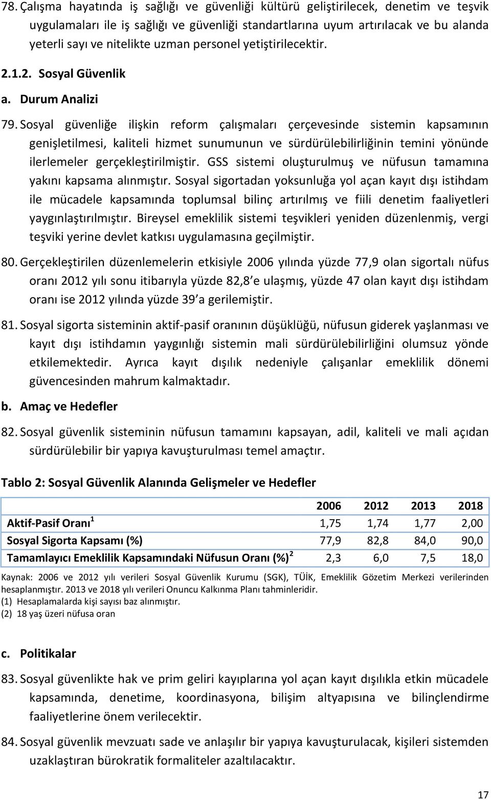 Sosyal güvenliğe ilişkin reform çalışmaları çerçevesinde sistemin kapsamının genişletilmesi, kaliteli hizmet sunumunun ve sürdürülebilirliğinin temini yönünde ilerlemeler gerçekleştirilmiştir.