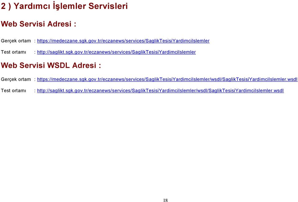 tr/eczanews/services/sagliktesisiyardimciislemler Web Servisi WSDL Adresi : Gerçek ortam : https://medeczane.sgk.gov.