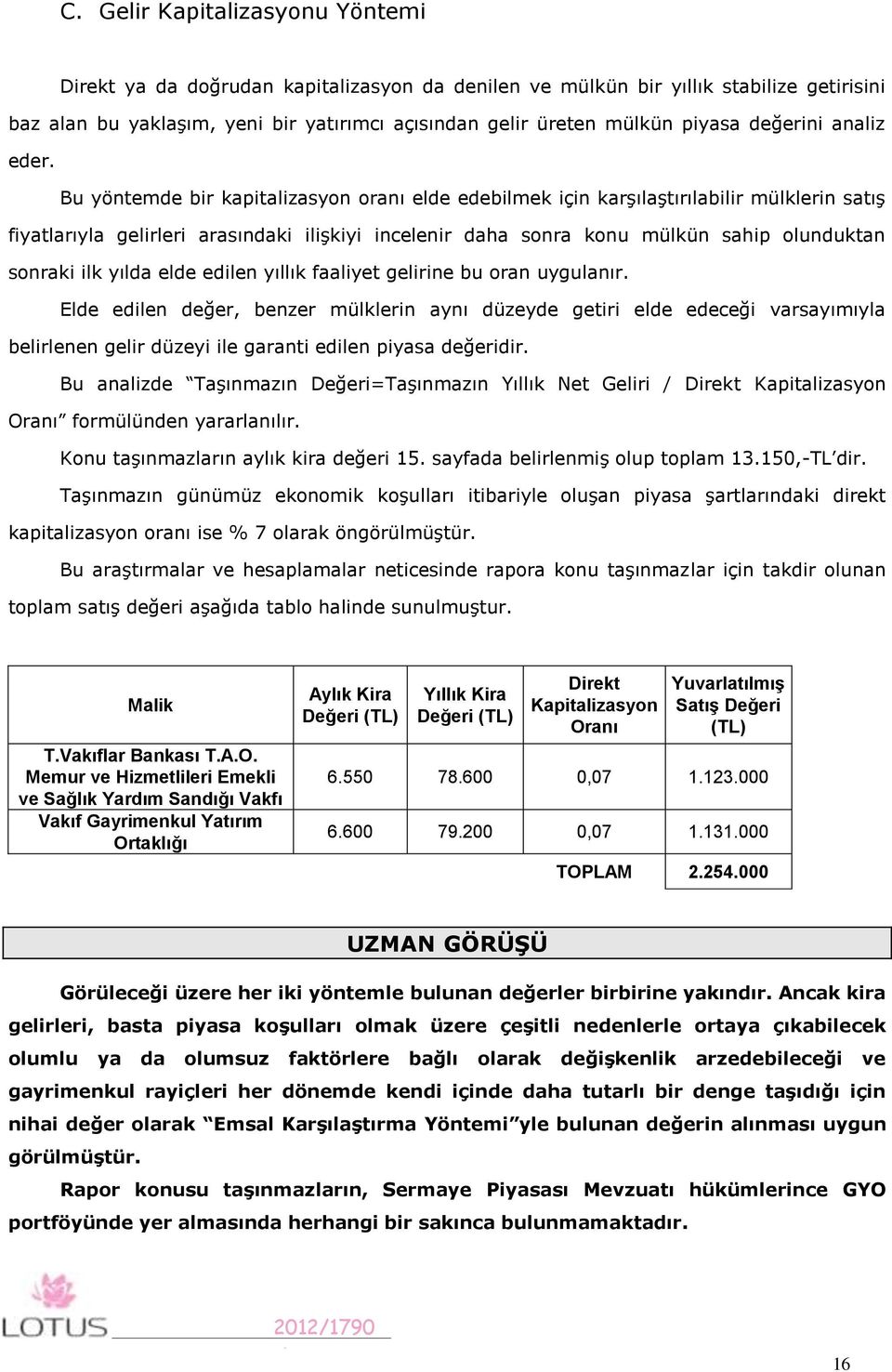 Bu yöntemde bir kapitalizasyon oranı elde edebilmek için karşılaştırılabilir mülklerin satış fiyatlarıyla gelirleri arasındaki ilişkiyi incelenir daha sonra konu mülkün sahip olunduktan sonraki ilk