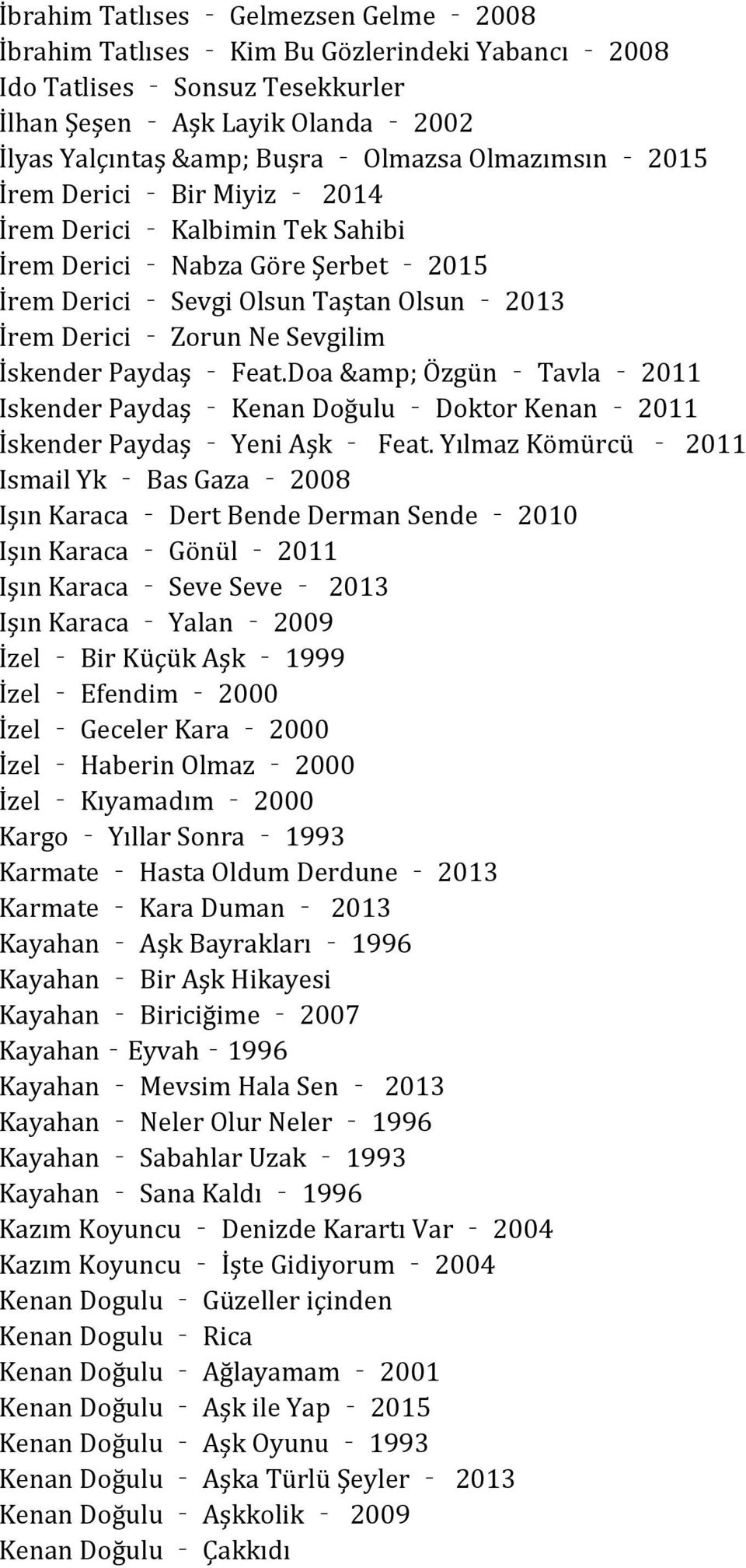 Doa & Özgün Tavla 2011 Iskender Paydaş Kenan Doğulu Doktor Kenan 2011 İskender Paydaş Yeni Aşk Feat.