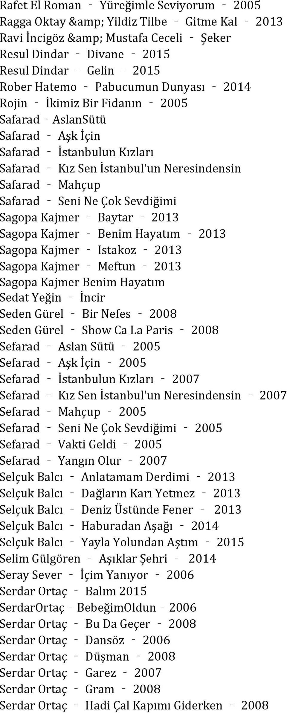 Baytar 2013 Sagopa Kajmer Benim Hayatım 2013 Sagopa Kajmer Istakoz 2013 Sagopa Kajmer Meftun 2013 Sagopa Kajmer Benim Hayatım Sedat Yeğin İncir Seden Gürel Bir Nefes 2008 Seden Gürel Show Ca La Paris