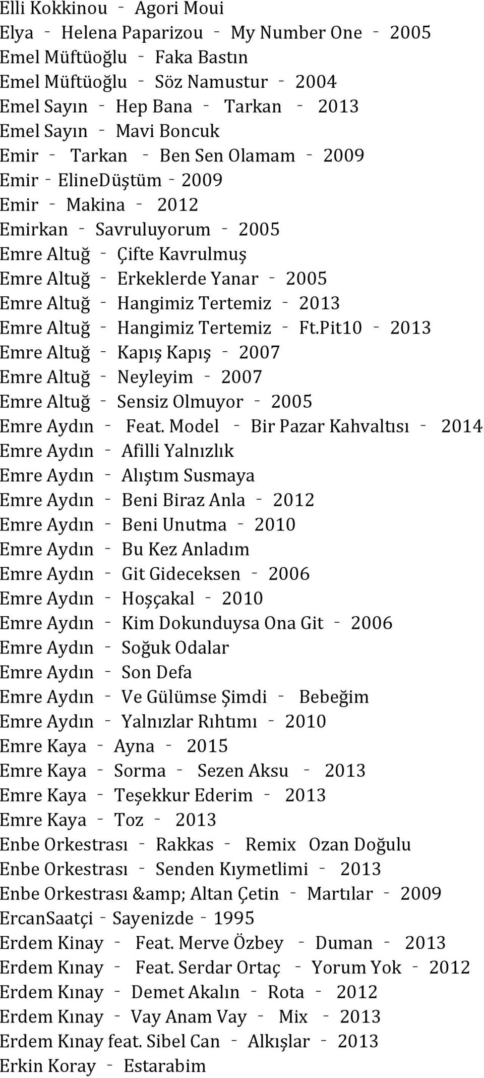 Tertemiz Ft.Pit10 2013 Emre Altuğ Kapış Kapış 2007 Emre Altuğ Neyleyim 2007 Emre Altuğ Sensiz Olmuyor 2005 Emre Aydın Feat.