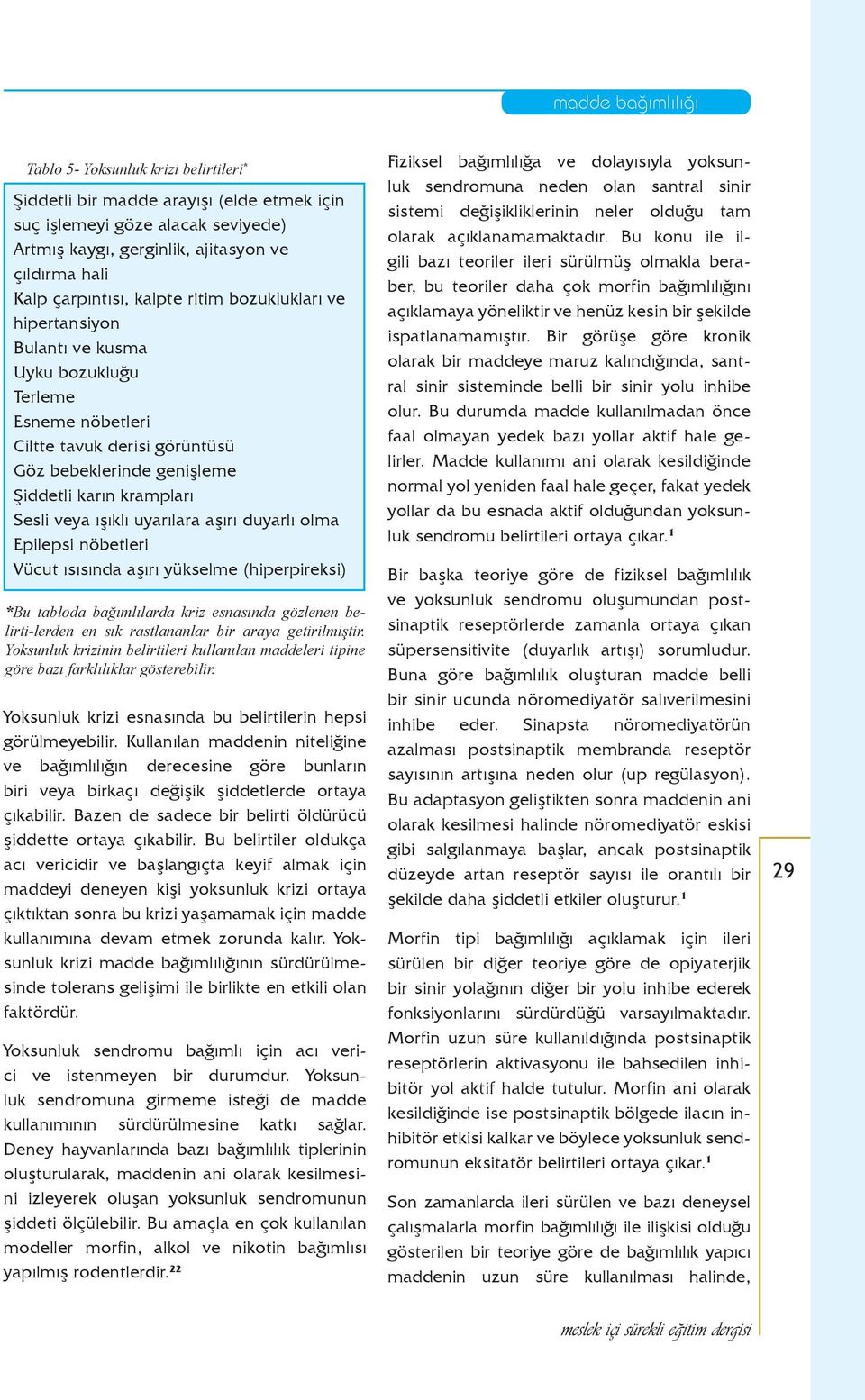 aşırı duyarlı olma Epilepsi nöbetleri Vücut ısısında aşırı yükselme (hiperpireksi) *Bu tabloda bağımlılarda kriz esnasında gözlenen belirti-lerden en sık rastlananlar bir araya getirilmiştir.