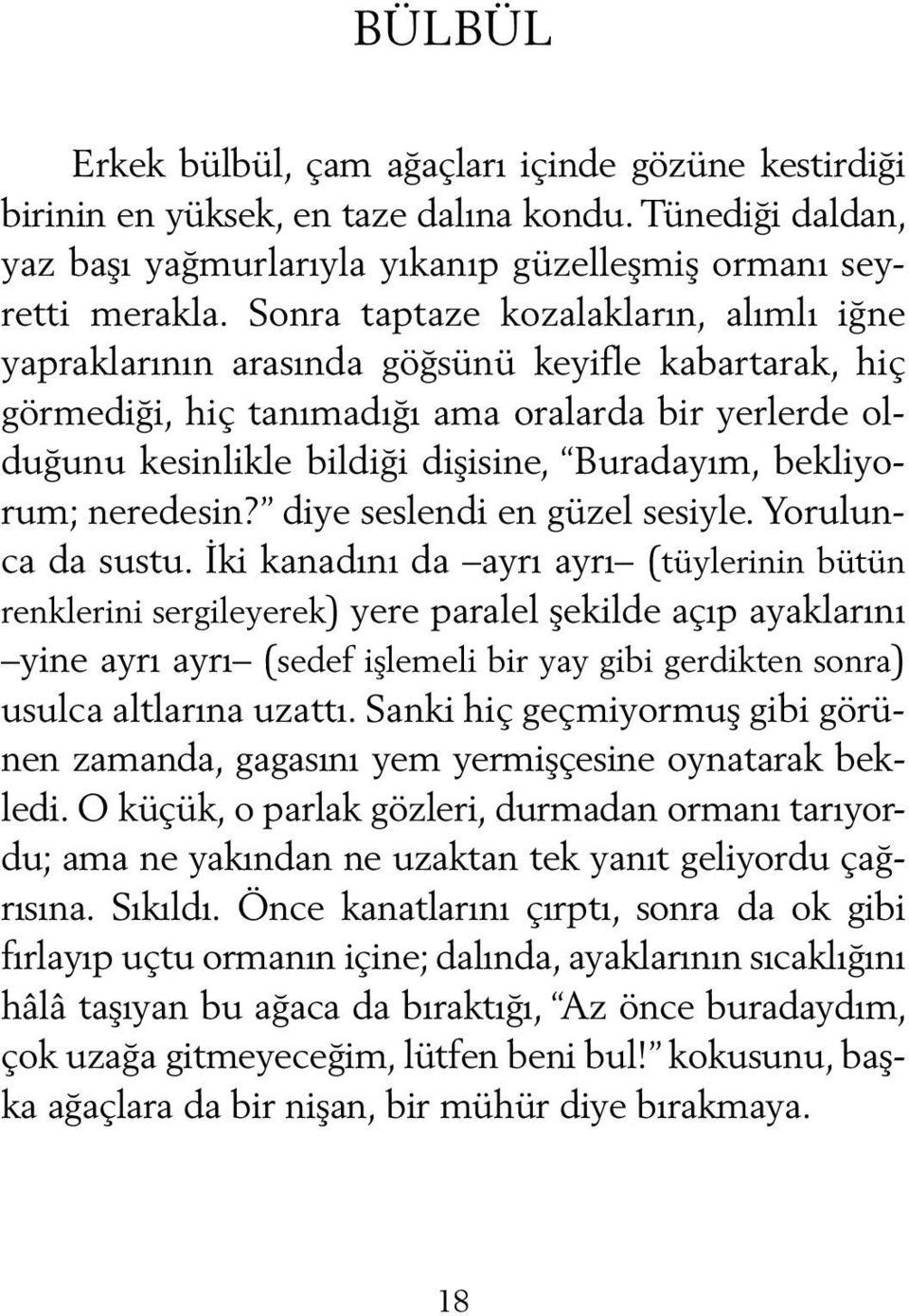 bekliyorum; neredesin? diye seslendi en güzel sesiyle. Yorulunca da sustu.