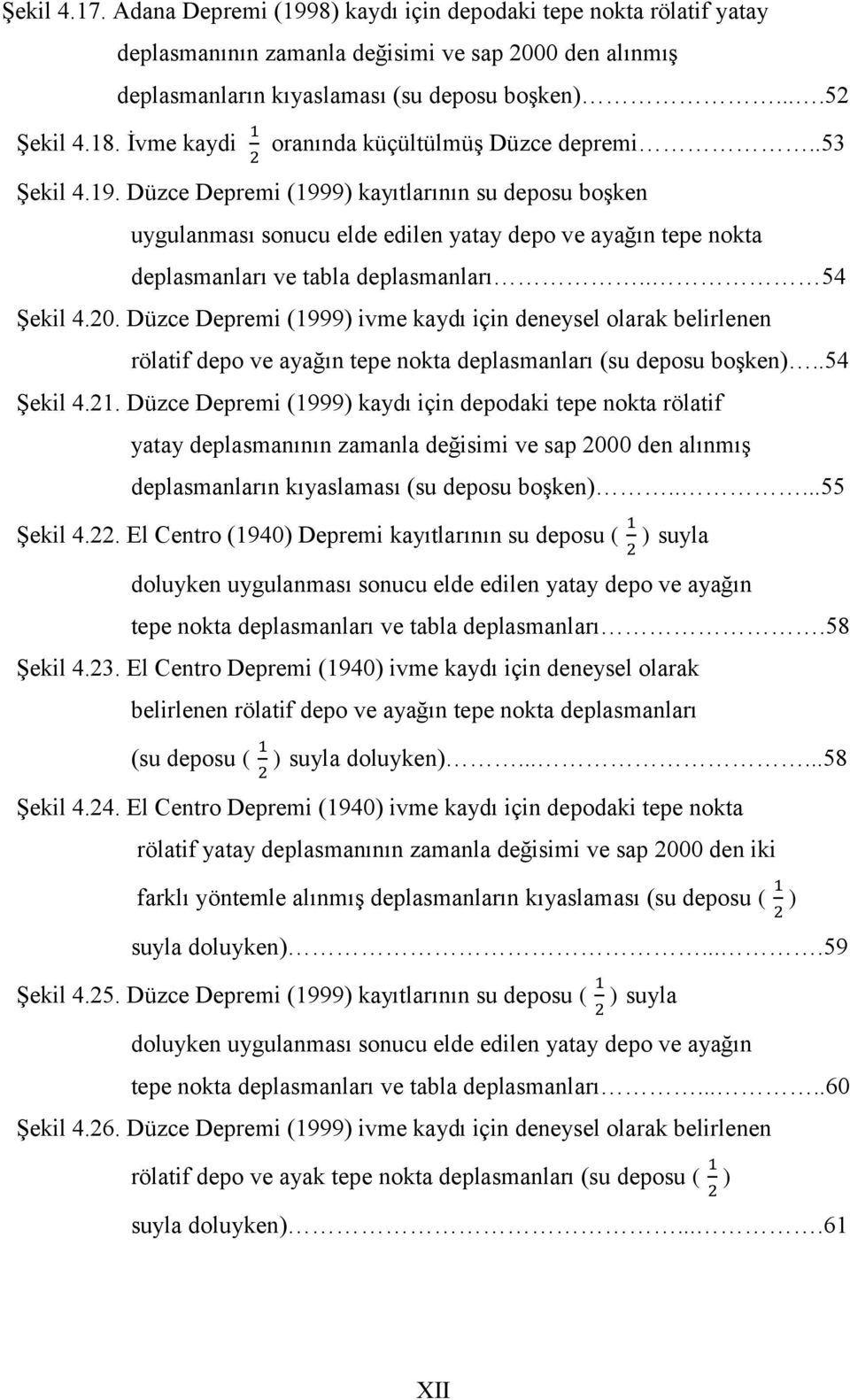 Düzce Depremi (1999) kayıtlarının su deposu boşken uygulanması sonucu elde edilen yatay depo ve ayağın tepe nokta deplasmanları ve tabla deplasmanları.. 54 Şekil 4.20.