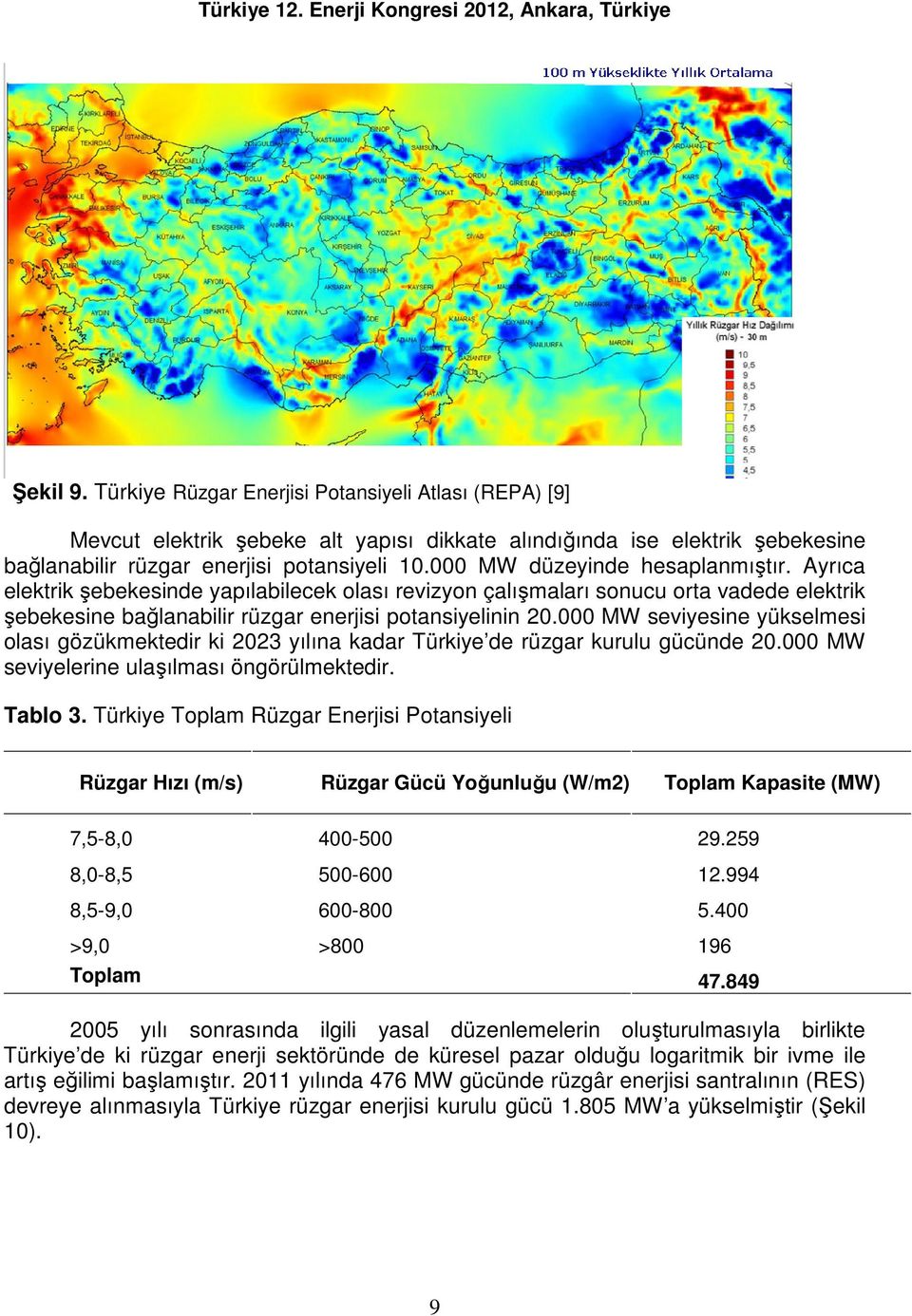 000 MW seviyesine yükselmesi olası gözükmektedir ki 2023 yılına kadar Türkiye de rüzgar kurulu gücünde 20.000 MW seviyelerine ulaşılması öngörülmektedir. Tablo 3.