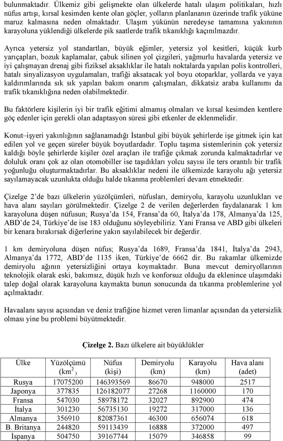 Ulaşım yükünün neredeyse tamamına yakınının karayoluna yüklendiği ülkelerde pik saatlerde trafik tıkanıklığı kaçınılmazdır.