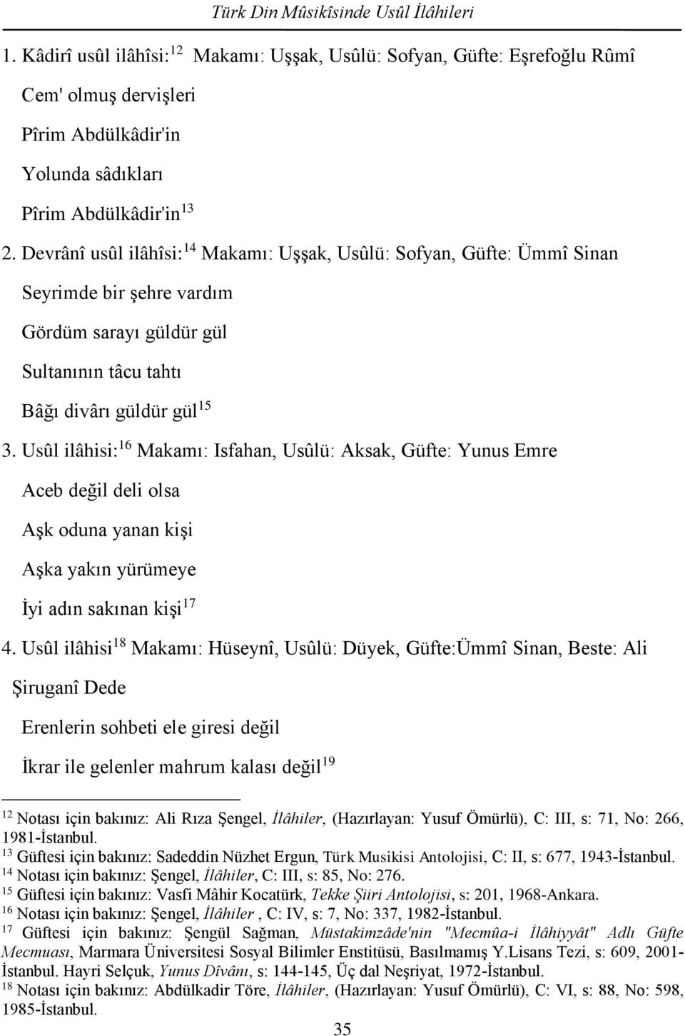 Usûl ilâhisi: 16 Makamı: Isfahan, Usûlü: Aksak, Güfte: Yunus Emre Aceb değil deli olsa Aşk oduna yanan kişi Aşka yakın yürümeye İyi adın sakınan kişi 17 4.