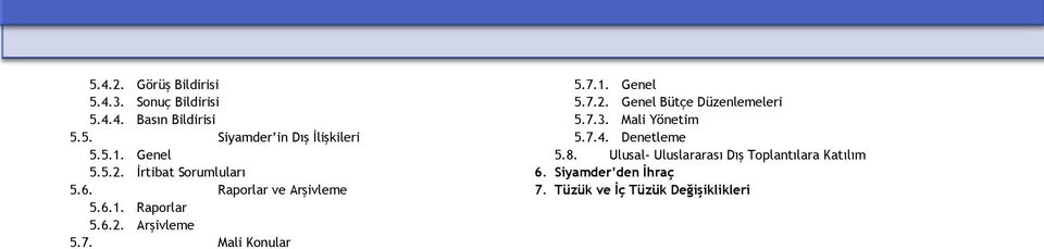 Mali Konular 5.7.1. Genel 5.7.2. Genel Bütçe Düzenlemeleri 5.7.3. Mali Yönetim 5.7.4. Denetleme 5.8.