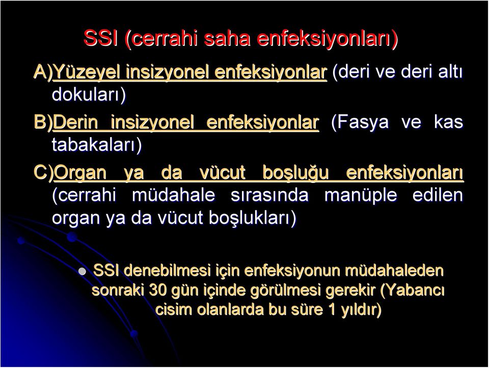 müdahale m sırass rasında manüple edilen organ ya da vücut v boşluklar lukları) SSI denebilmesi için i in