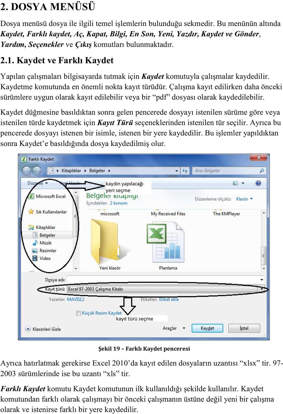 Kaydet ve Farklı Kaydet Yapılan çalışmaları bilgisayarda tutmak için Kaydet komutuyla çalışmalar kaydedilir. Kaydetme komutunda en önemli nokta kayıt türüdür.