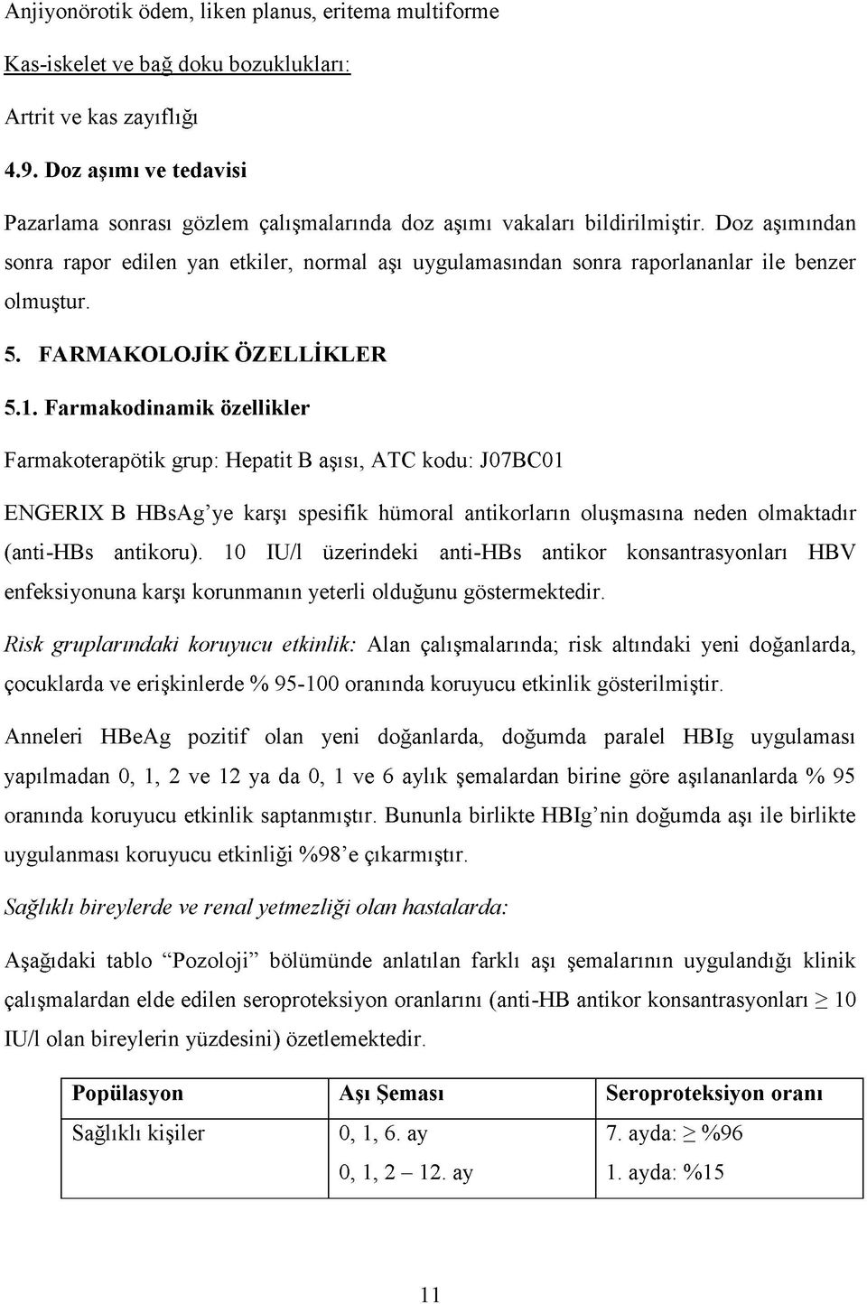 Doz aşımından sonra rapor edilen yan etkiler, normal aşı uygulamasından sonra raporlananlar ile benzer olmuştur. 5. FARMAKOLOJİK ÖZELLİKLER 5.1.