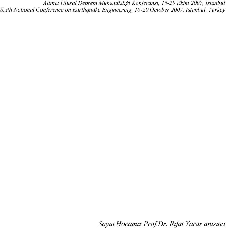 on Earthquake Engineering, 16-20 October 2007,