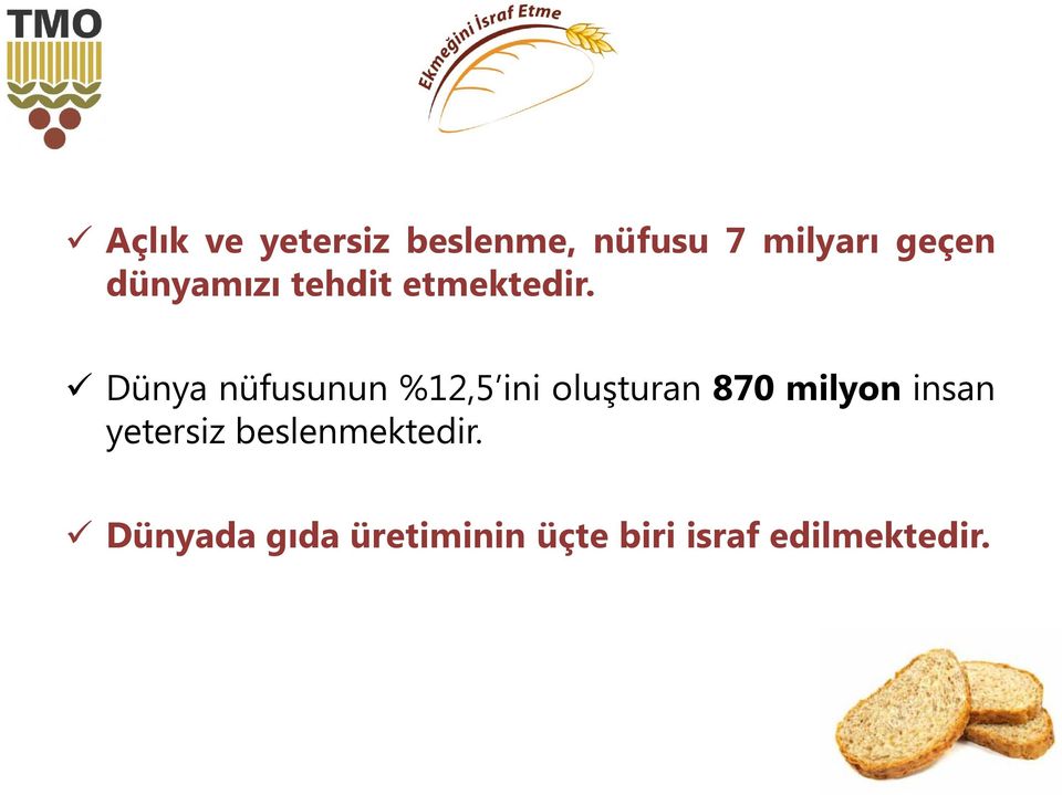 Dünya nüfusunun %12,5 ini oluşturan 870 milyon insan