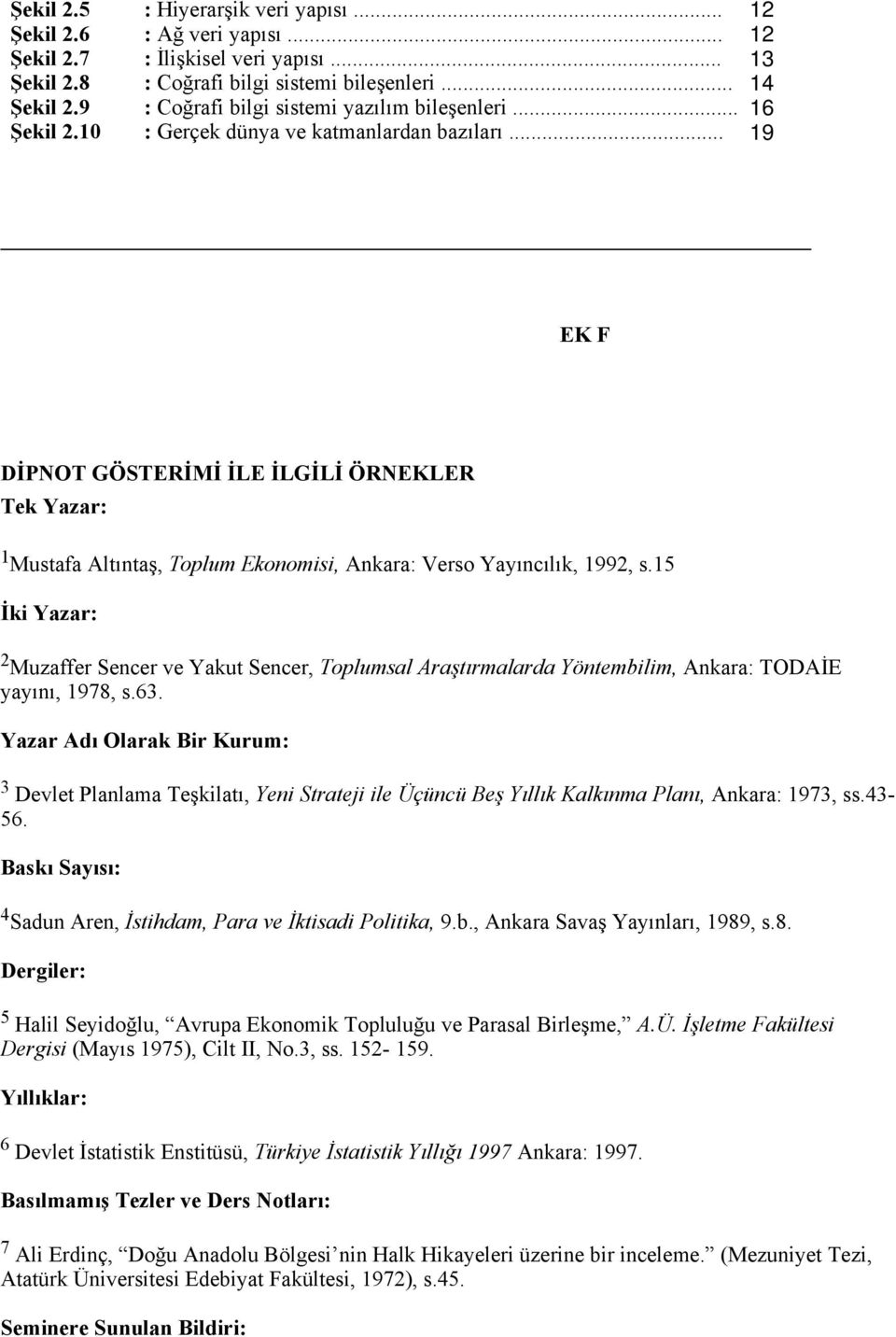 .. 12 12 13 14 16 19 EK F DİPNOT GÖSTERİMİ İLE İLGİLİ ÖRNEKLER Tek Yazar: 1 Mustafa Altıntaş, Toplum Ekonomisi, Ankara: Verso Yayıncılık, 1992, s.