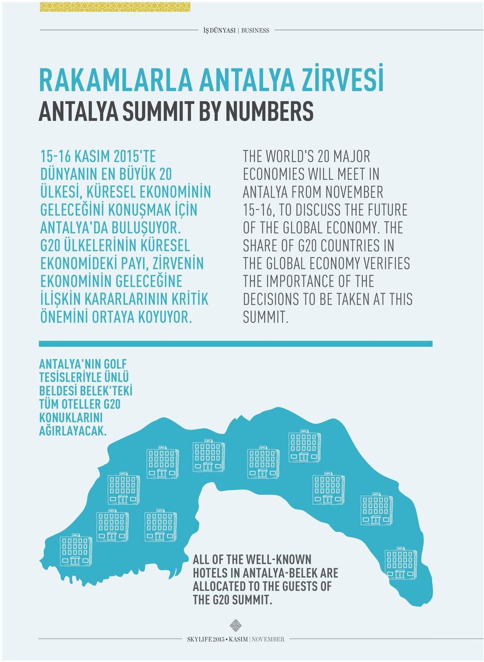 THE WORLD'S 20 MAJOR ECONOMIES WILL MEET IN ANTALYA FROM NOVEMBER 15-16, TO DISCUSS THE FUTURE OF THE GLOBAL ECONOMY.