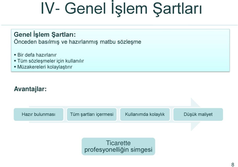 kullanılır Müzakereleri kolaylaştırır Avantajlar: Hazır bulunması Tüm