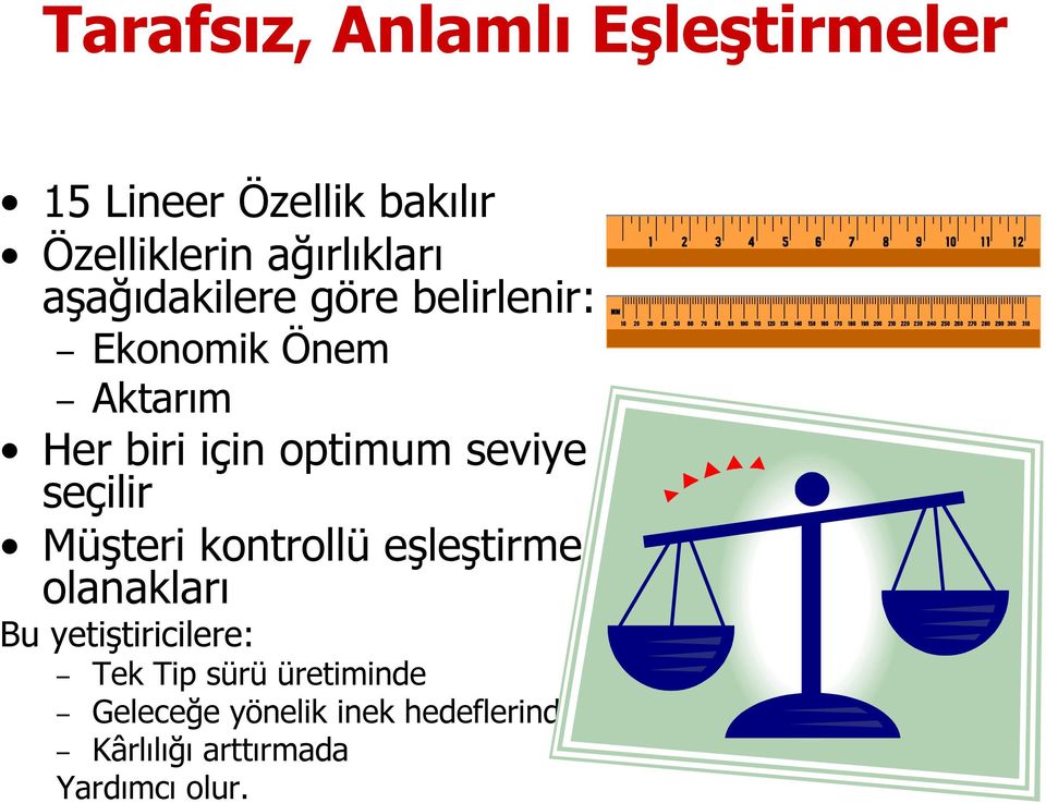 optimum seviye seçilir Müşteri kontrollü eşleştirme olanakları Bu