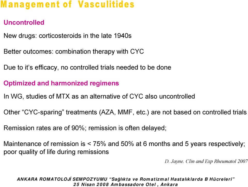 ) are not based on controlled trials Remission rates are of 90%; remission is often delayed; Maintenance of remission is < 75% and 50% at 6 months and 5 years