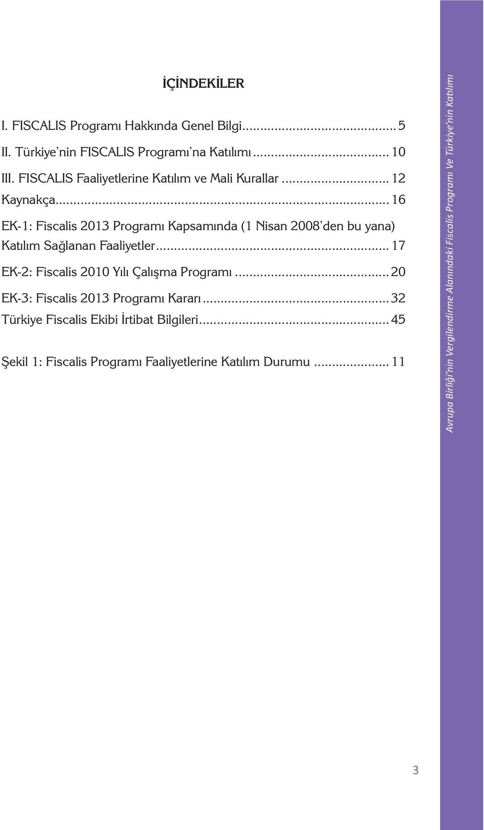 ..16 EK1: Fiscalis 2013 Programı Kapsamında (1 Nisan 2008 den bu yana) Katılım Sağlanan Faaliyetler.