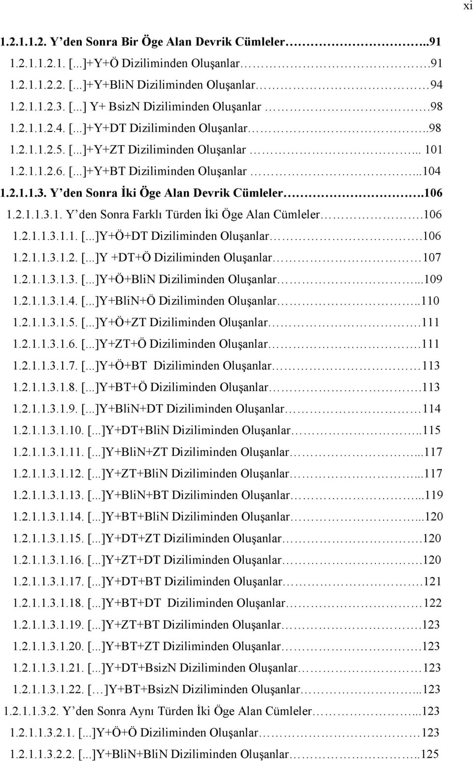 Y den Sonra İki Öge Alan Devrik Cümleler.106 1.2.1.1.3.1. Y den Sonra Farklı Türden İki Öge Alan Cümleler.106 1.2.1.1.3.1.1. [...]Y+Ö+DT Diziliminden Oluşanlar.106 1.2.1.1.3.1.2. [...]Y +DT+Ö Diziliminden Oluşanlar 107 1.