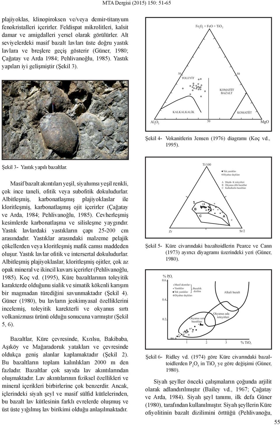 Şekil 4- Vokanitlerin Jensen (1976) diagramı (Koç vd., 1995). Şekil 3- Yastık yapılı bazaltlar.