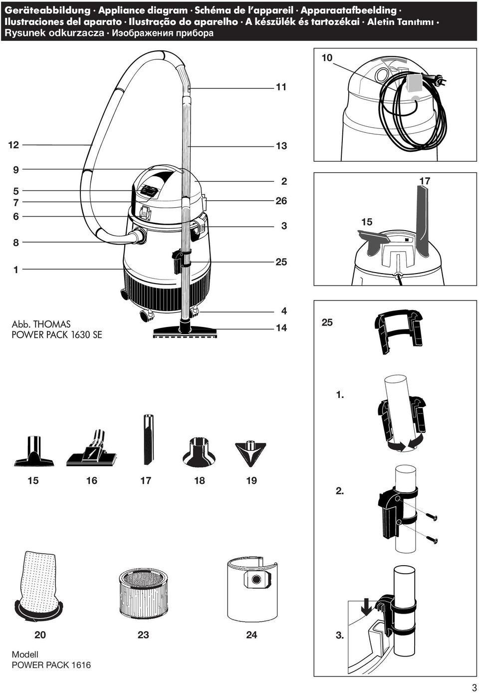 Rysunek odkurzacza Иэoбpажения прибора 10 11 12 13 9 5 7 6 2 26 3 15 17 8 1 25 Abb.