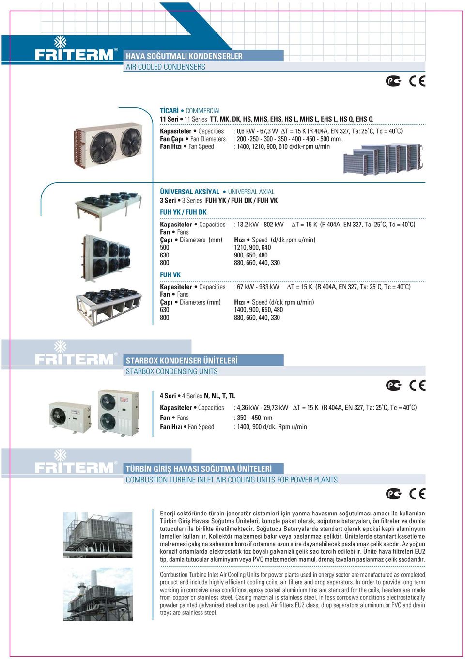 Fan H z Fan Speed : 1400, 1210, 900, 610 d/dk-rpm u/min ÜN VERSAL AKS YAL UNIVERSAL AXIAL 3 Seri 3 Series FUH YK / FUH DK / FUH VK FUH YK / FUH DK Kapasiteler Capacities : 13.