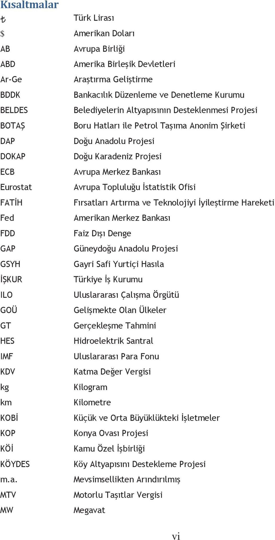 FATİH Fırsatları Artırma ve Teknolojiyi İyileştirme Hareketi Fed Amerikan Merkez Bankası FDD Faiz Dışı Denge GAP Güneydoğu Anadolu Projesi GSYH Gayri Safi Yurtiçi Hasıla İŞKUR Türkiye İş Kurumu ILO