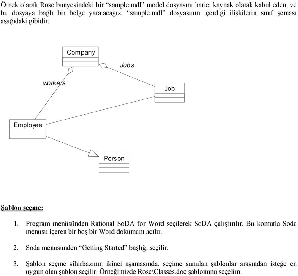 mdl dosyasının içerdiği ilişkilerin sınıf şeması aşağıdaki gibidir: Company Jobs workers Job Employee Person Şablon şeçme: 1.