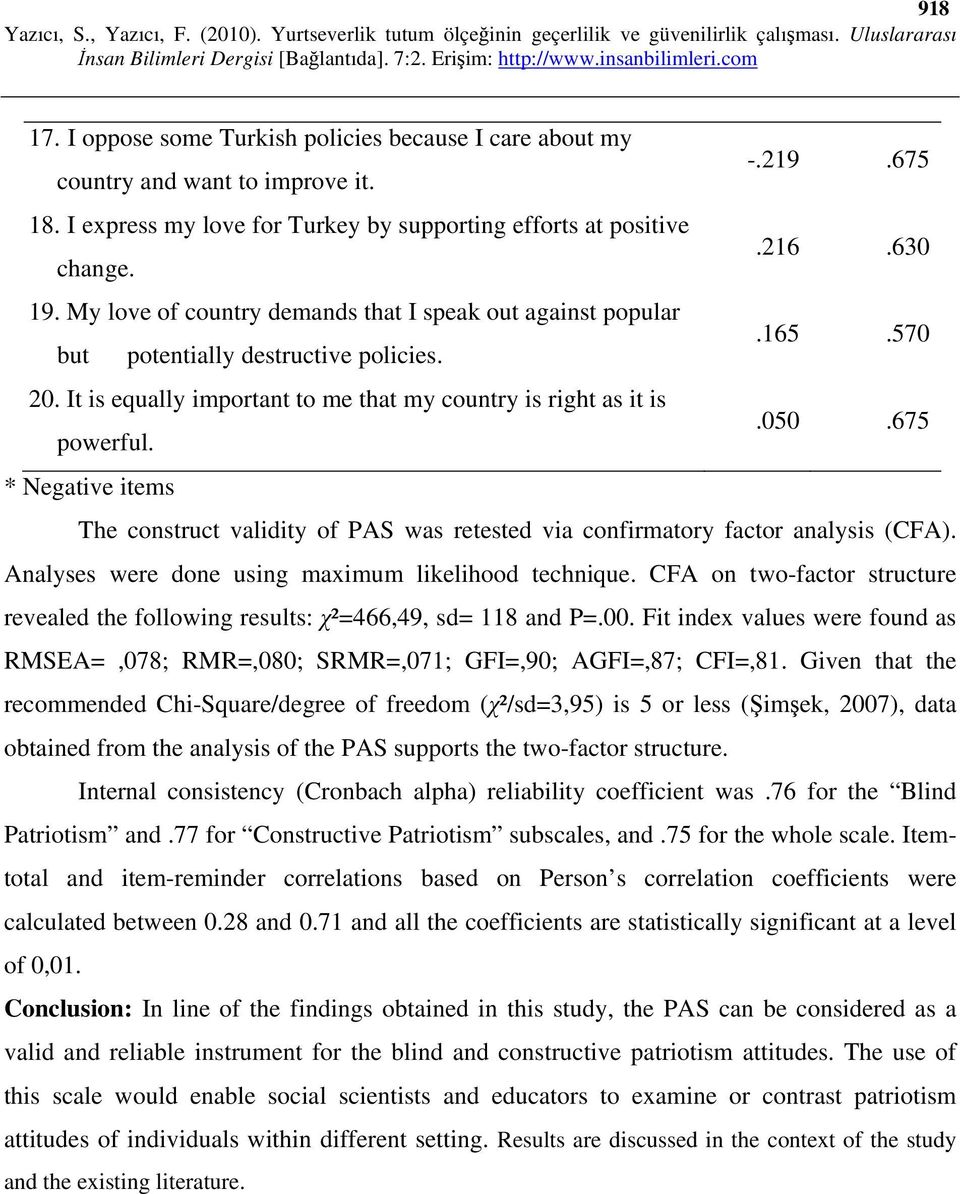 * Negative items The construct validity of PAS was retested via confirmatory factor analysis (CFA). Analyses were done using maximum likelihood technique.