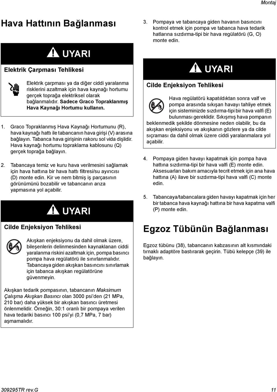 Tabanca hava girişinin rakoru sol vida dişlidir. Hava kaynağı hortumu topraklama kablosunu (Q) gerçek toprağa bağlayın. 2.