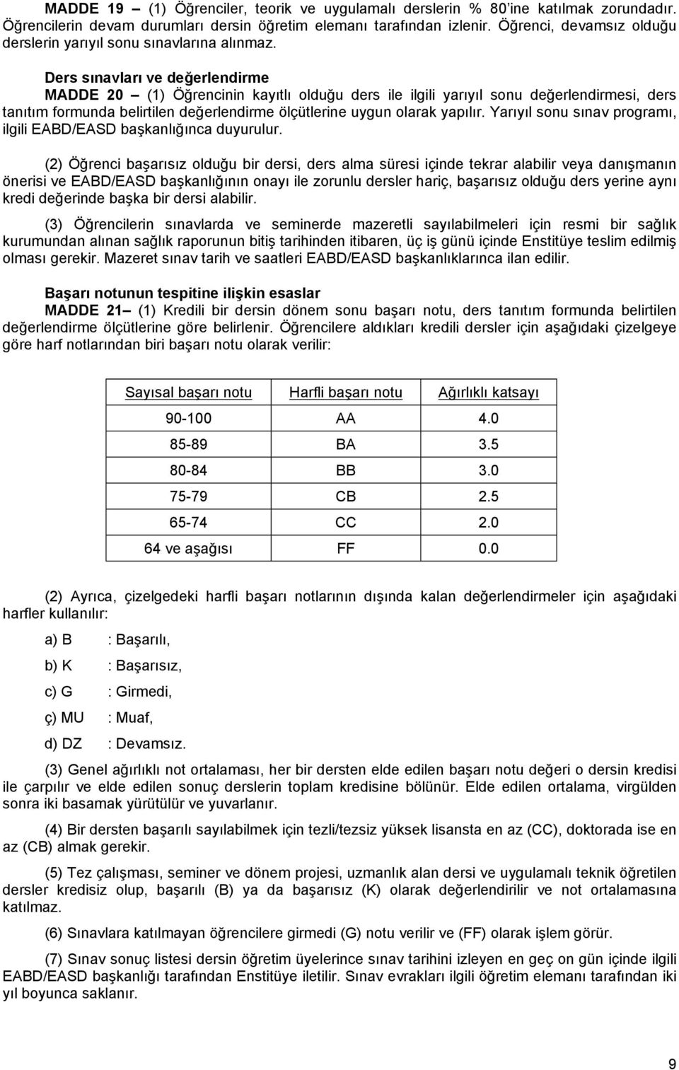 Ders sınavları ve değerlendirme MADDE 20 (1) Öğrencinin kayıtlı olduğu ders ile ilgili yarıyıl sonu değerlendirmesi, ders tanıtım formunda belirtilen değerlendirme ölçütlerine uygun olarak yapılır.