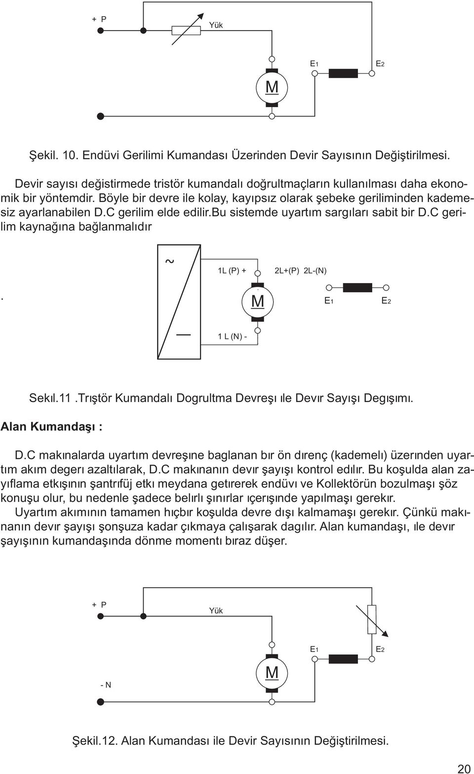 C gerilim kaynaðýna baðlanmalýdýr 1L (P) + 2L+(P) 2L-(N). M E1 E2 1 L (N) - Sekil.11.Tristör Kumandali Dogrultma Devresi ile Devir Sayisi Degisimi. Alan Kumandasý : D.